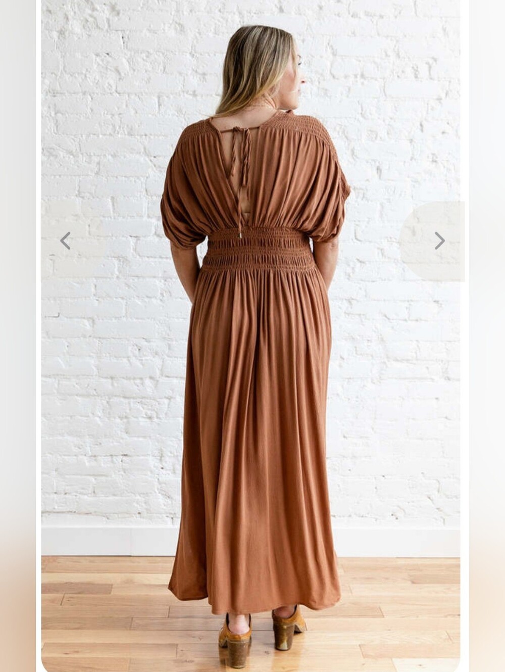 Miou Muse Dress, Size S, Brown Toffee, Gauze, Smocked Waist - Picture 10 of 17
